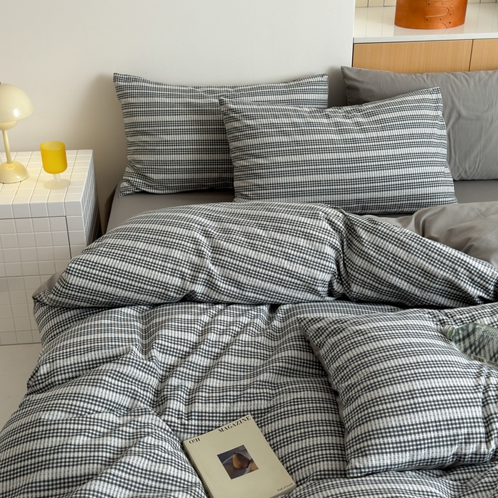 91家纺网 家纺一手货源 找家纺 优彩 2025新款A类全棉色织提花水洗棉四件套-薇拉 薇拉灰