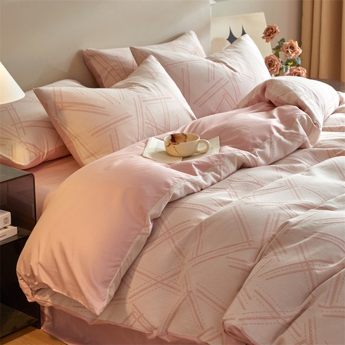 91家纺网 家纺一手货源 找家纺 慕色家纺 2024新款A类全棉色织提花四件套系列 静谧-香叶粉