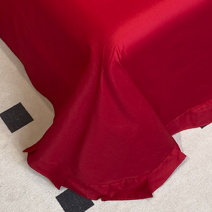 91家纺网 家纺一手货源 找家纺 玉雅家纺 2025新款60支长绒棉时尚拼色浮雕刺绣婚庆四件套 恩爱-红