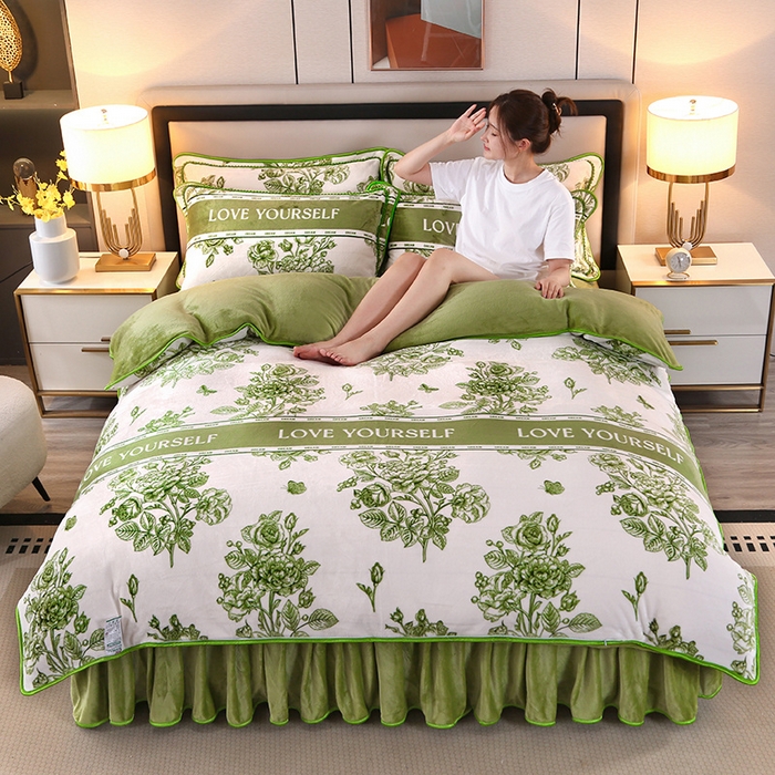 91家纺网 家纺一手货源 找家纺 望淮 2025新款230g印花金貂绒牛奶绒四件套 莫奈花园