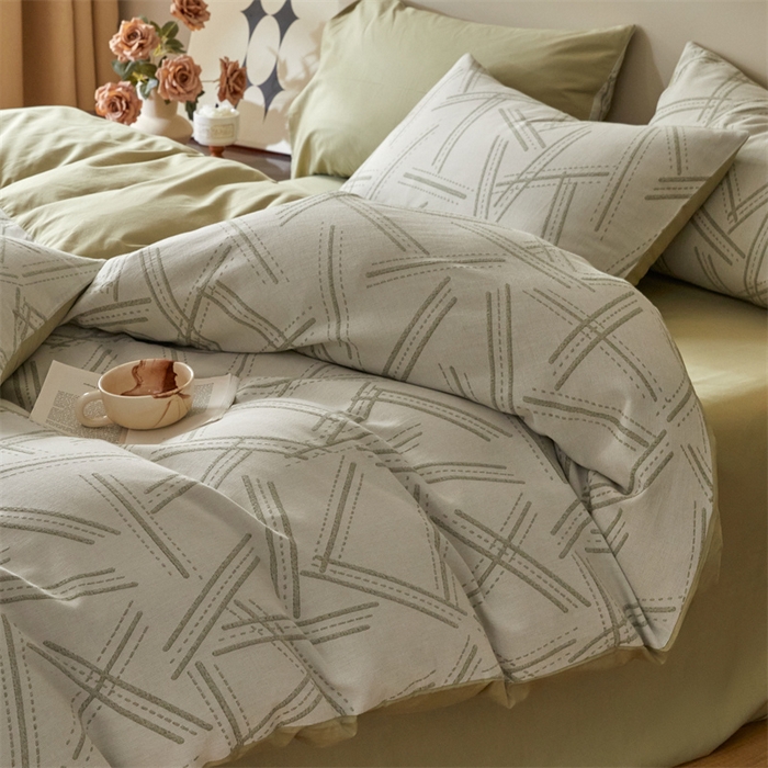 91家纺网 家纺一手货源 找家纺 慕色家纺 2024新款A类全棉色织提花四件套系列 静谧-木果绿