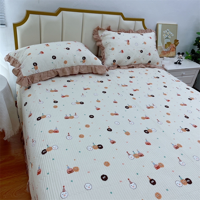 91家纺网 家纺一手货源 找家纺 （总）暖居 2024新款A类双层纱全棉床盖三件套防滑不跑床绗缝加厚纯棉床单