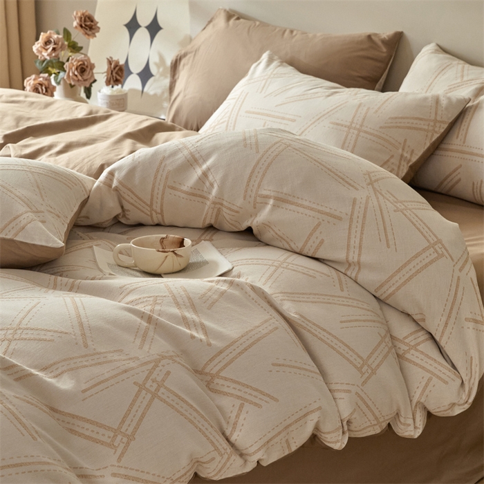 91家纺网 家纺一手货源 找家纺 慕色家纺 2024新款A类全棉色织提花四件套系列 静谧-奶茶咖