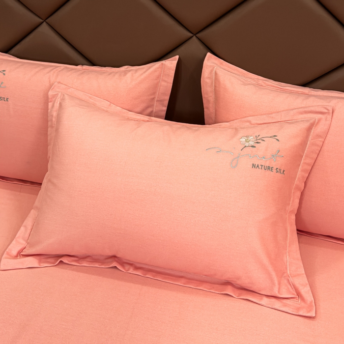 91家纺网 家纺一手货源 找家纺 U品汇 2024新品生态加厚长绒棉纯棉绣花全棉磨毛刺绣四件套直播 百合欢-樱花粉