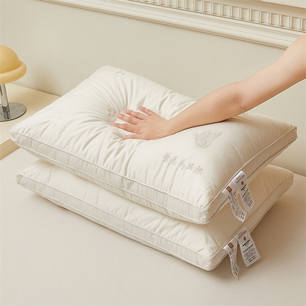 91家纺网 家纺一手货源 找家纺 （总） 2024新款A类繁花蚕丝枕万针刺绣全棉酒店立体枕头枕芯母婴级立体双边单边中枕48*74cm