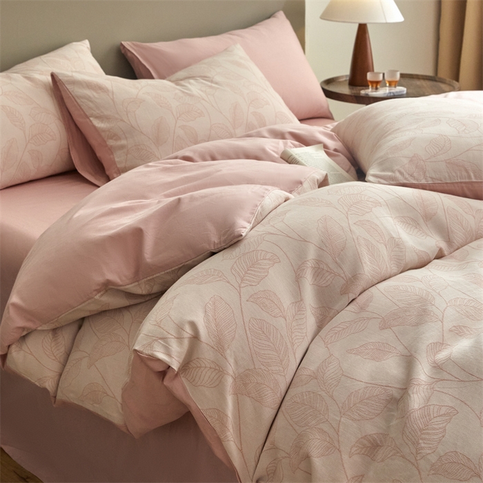 91家纺网 家纺一手货源 找家纺 慕色家纺 2024新款A类全棉色织提花四件套系列 印象风范-香叶粉