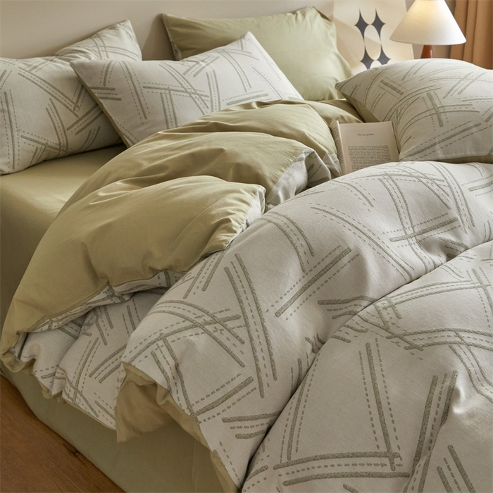 91家纺网 家纺一手货源 找家纺 慕色家纺 2024新款A类全棉色织提花四件套系列 静谧-木果绿