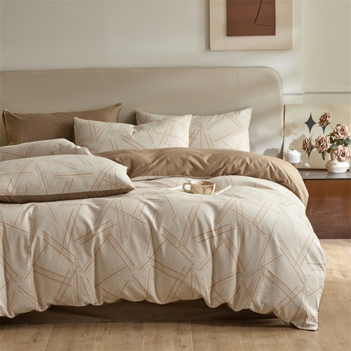 91家纺网 家纺一手货源 找家纺 慕色家纺 2024新款A类全棉色织提花四件套系列 静谧-奶茶咖