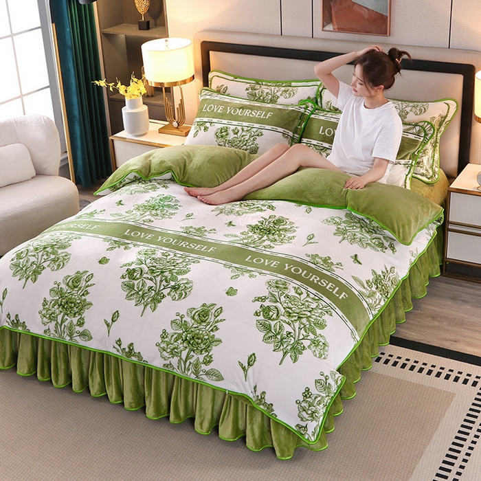 91家纺网 家纺一手货源 找家纺 望淮 2025新款230g印花金貂绒牛奶绒四件套 莫奈花园