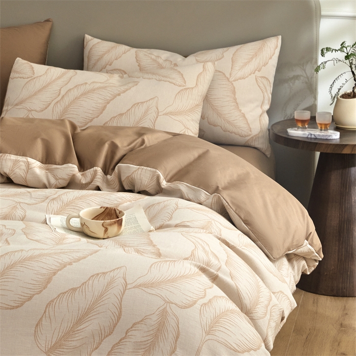 91家纺网 家纺一手货源 找家纺 慕色家纺 2024新款A类全棉色织提花四件套系列 秋思-奶茶咖