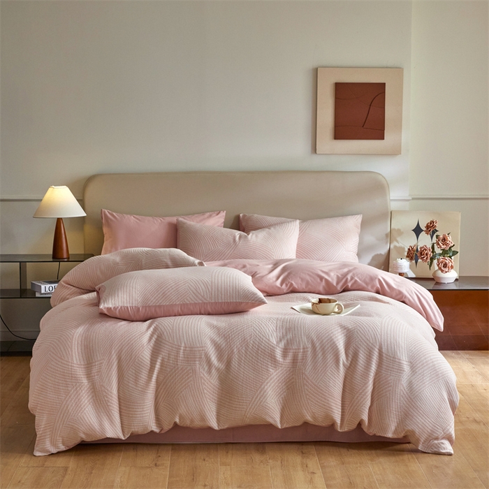 91家纺网 家纺一手货源 找家纺 慕色家纺 2024新款A类全棉色织提花四件套系列 斯洛特-香叶粉