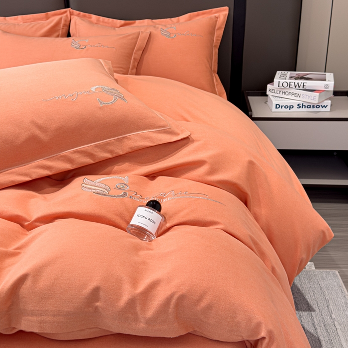 91家纺网 家纺一手货源 找家纺 U品汇 2024新品生态加厚长绒棉纯棉绣花全棉磨毛刺绣四件套直播 飞羽-活力桔