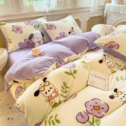 91家纺网 家纺一手货源 找家纺 （总）摩妮卡 2025新款小清新牛奶绒印花四件套床单款床笠单被套-场景1