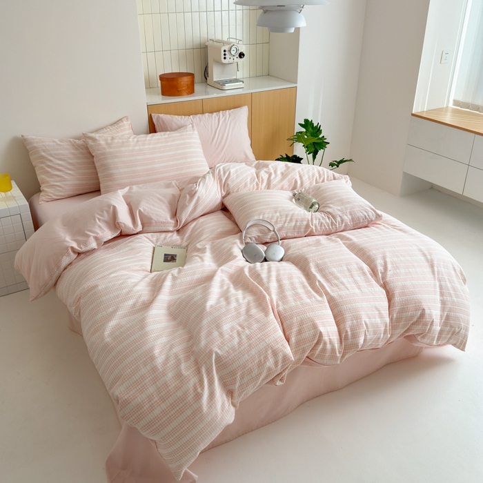 91家纺网 家纺一手货源 找家纺 优彩 2025新款A类全棉色织提花水洗棉四件套-薇拉 薇拉粉