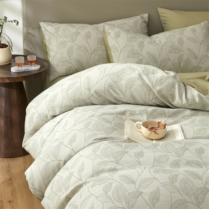 91家纺网 家纺一手货源 找家纺 慕色家纺 2024新款A类全棉色织提花四件套系列 印象风范-木果绿