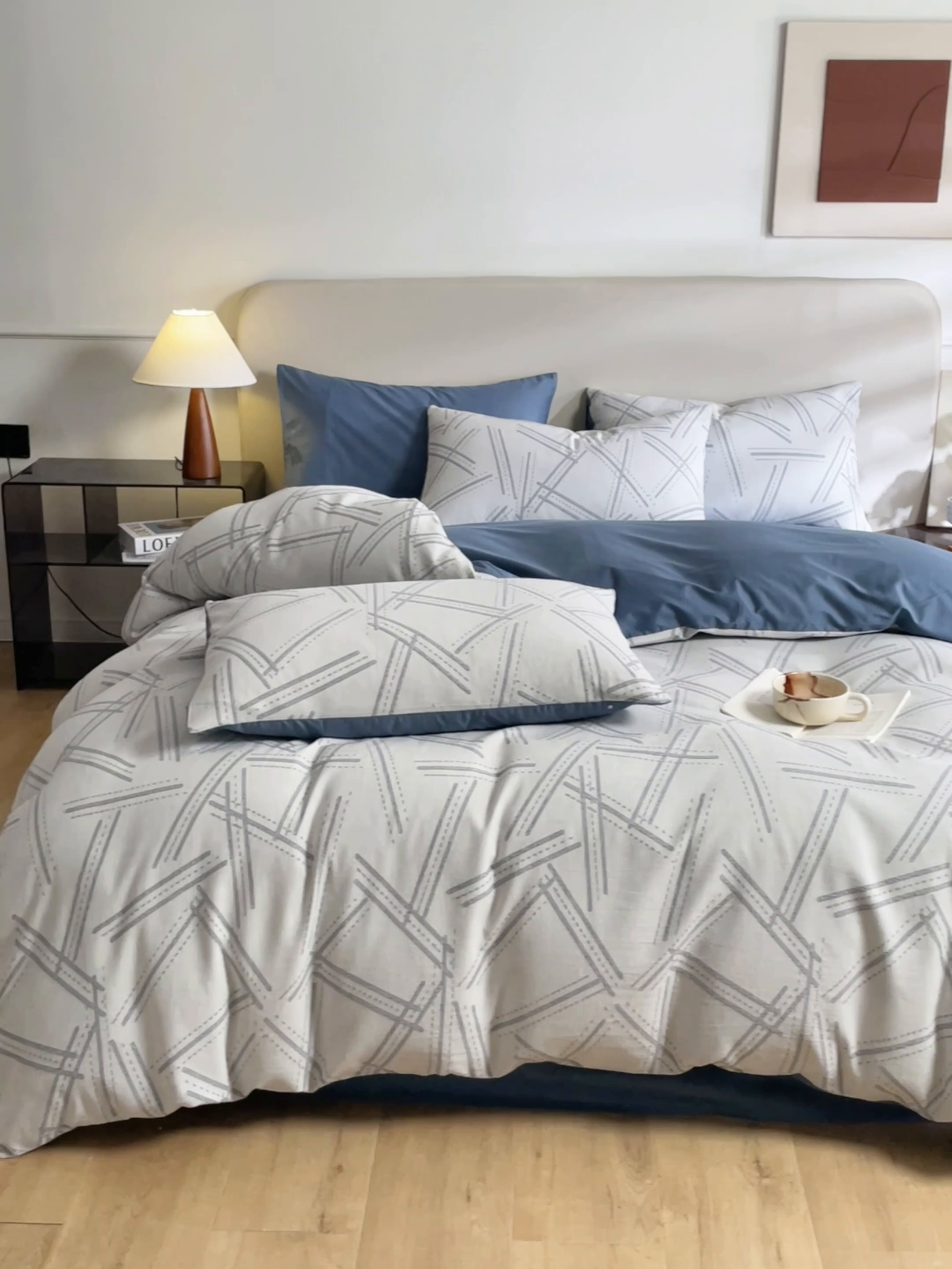 91家纺网 家纺一手货源 找家纺 慕色家纺 2024新款A类全棉色织提花四件套系列 静谧-宾利蓝