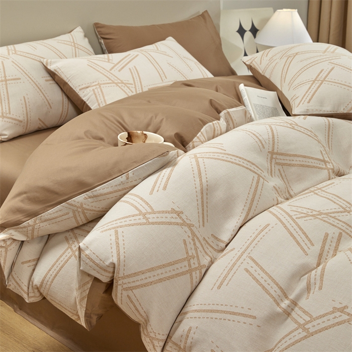 91家纺网 家纺一手货源 找家纺 慕色家纺 2024新款A类全棉色织提花四件套系列 静谧-奶茶咖