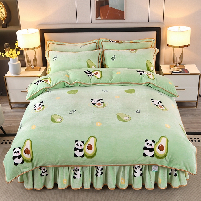 91家纺网 家纺一手货源 找家纺 望淮 2025新款230g印花金貂绒牛奶绒四件套 牛油果