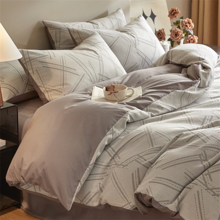 91家纺网 家纺一手货源 找家纺 慕色家纺 2024新款A类全棉色织提花四件套系列 静谧-古铜灰