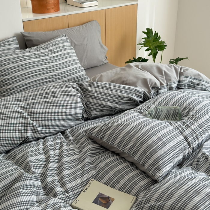 91家纺网 家纺一手货源 找家纺 优彩 2025新款A类全棉色织提花水洗棉四件套-薇拉 薇拉灰