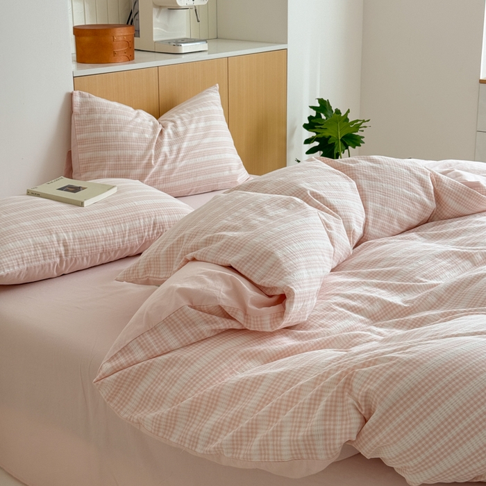 91家纺网 家纺一手货源 找家纺 优彩 2025新款A类全棉色织提花水洗棉四件套-薇拉 薇拉粉