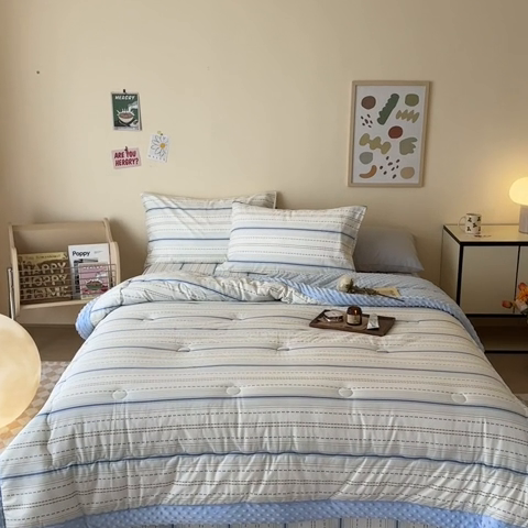 91家纺网 家纺一手货源 找家纺 星期八 2024新款复古碎花全棉豆豆被 海盐