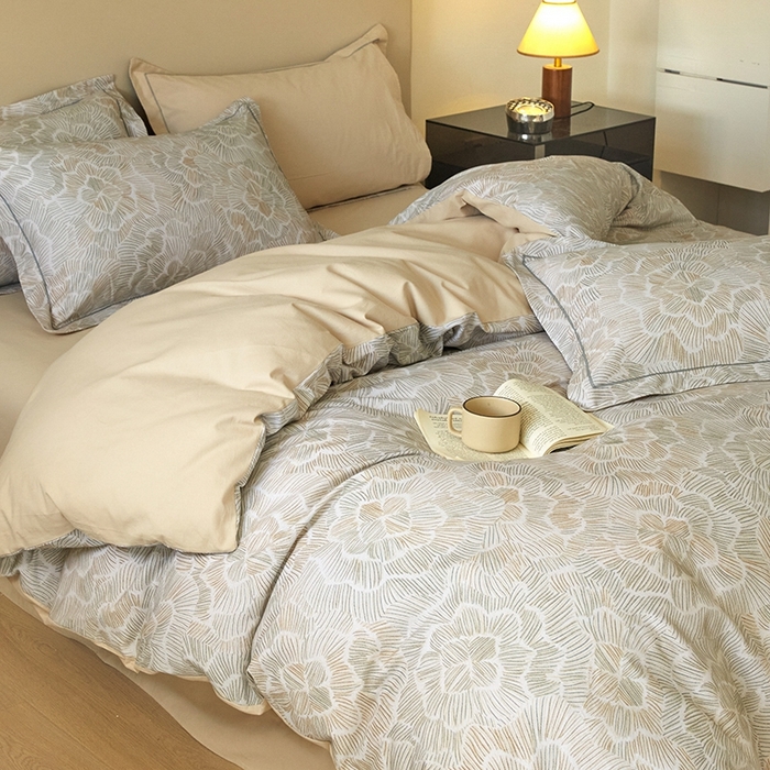 91家纺网 家纺一手货源 找家纺 格里芬家纺 2025新款简约系列全棉加厚磨毛纯棉生态磨毛四件套 繁花