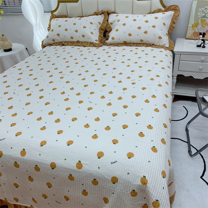 91家纺网 家纺一手货源 找家纺 暖居 2024新款A类双层纱全棉床盖三件套防滑不跑床绗缝加厚纯棉床单 橘子汽水