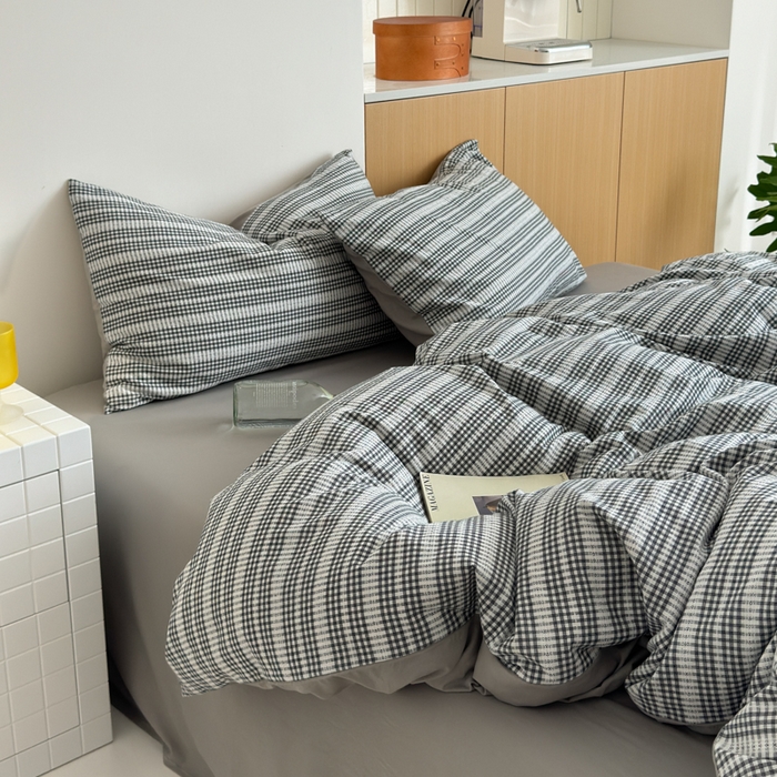 91家纺网 家纺一手货源 找家纺 优彩 2025新款A类全棉色织提花水洗棉四件套-薇拉 薇拉灰