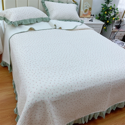 91家纺网 家纺一手货源 找家纺 （总）暖居 2024新款A类双层纱全棉床盖三件套防滑不跑床绗缝加厚纯棉床单