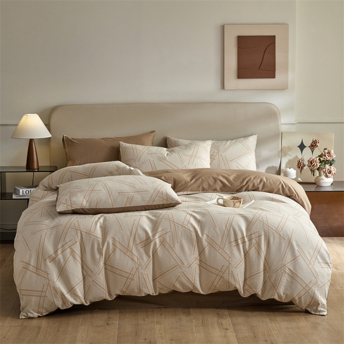 91家纺网 家纺一手货源 找家纺 慕色家纺 2024新款A类全棉色织提花四件套系列 静谧-奶茶咖