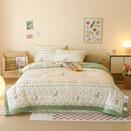 星期八 2024新款复古碎花全棉豆豆被 绿茵小兔