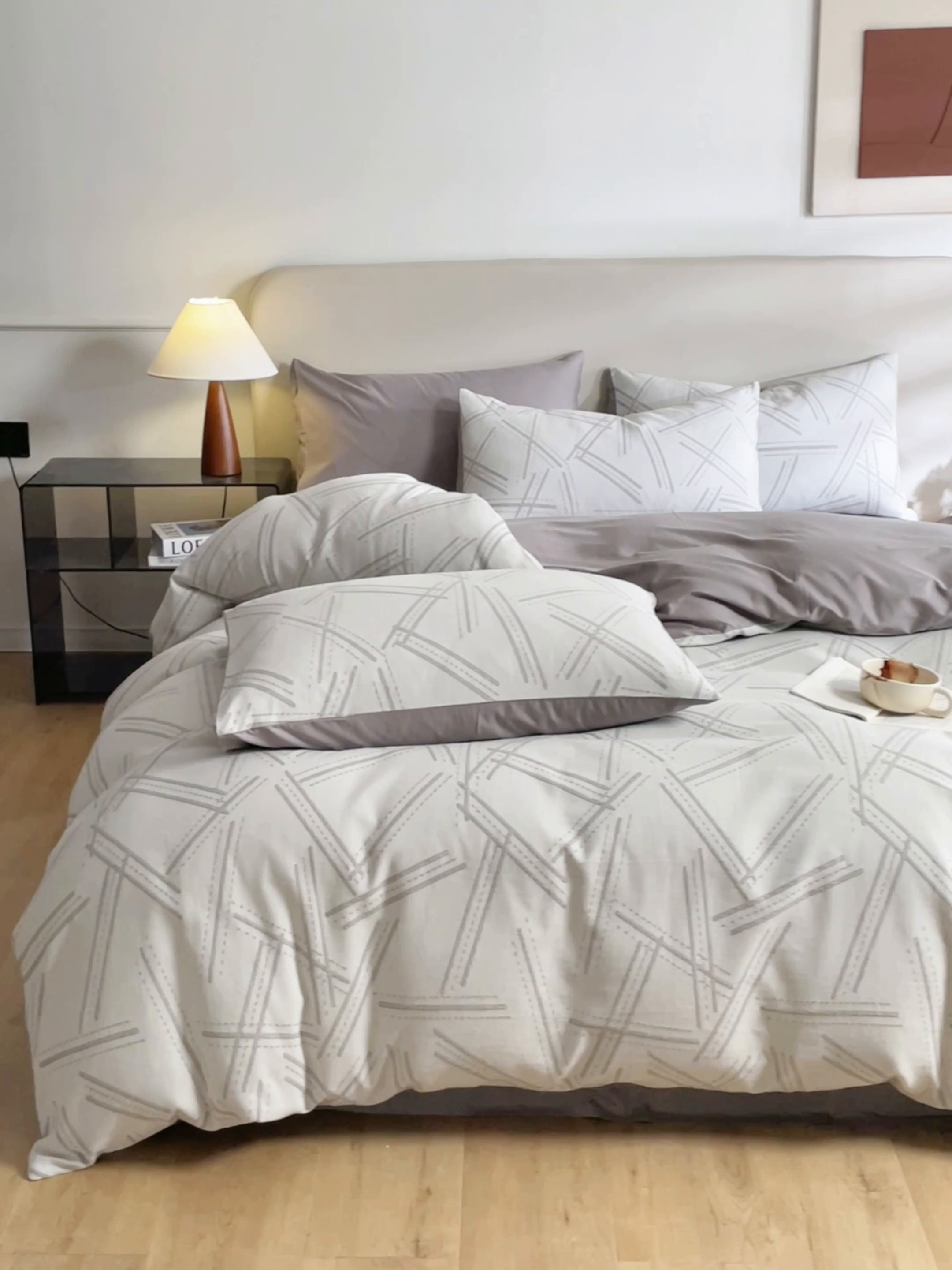 91家纺网 家纺一手货源 找家纺 慕色家纺 2024新款A类全棉色织提花四件套系列 静谧-古铜灰