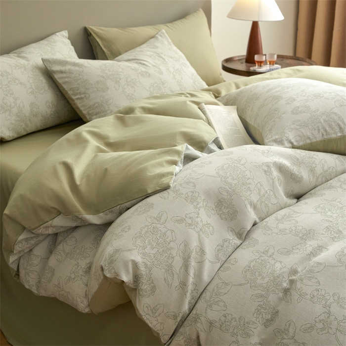 91家纺网 家纺一手货源 找家纺 慕色家纺 2024新款A类全棉色织提花四件套系列 盛芙-木果绿