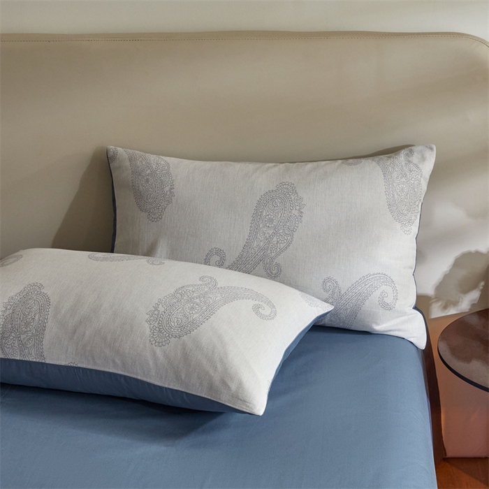 91家纺网 家纺一手货源 找家纺 慕色家纺 2024新款A类全棉色织提花四件套系列 佩斯利-宾利蓝