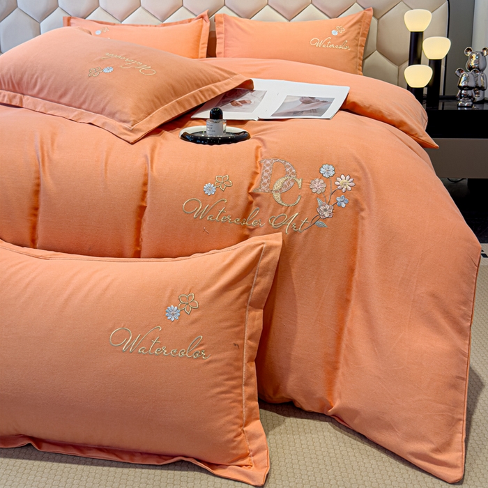 91家纺网 家纺一手货源 找家纺 U品汇 2024新品生态加厚长绒棉纯棉绣花全棉磨毛刺绣四件套直播 迪洛驰-活力桔