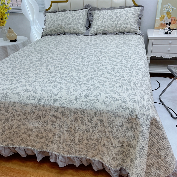 91家纺网 家纺一手货源 找家纺 暖居 2024新款A类双层纱全棉床盖三件套防滑不跑床绗缝加厚纯棉床单 清风