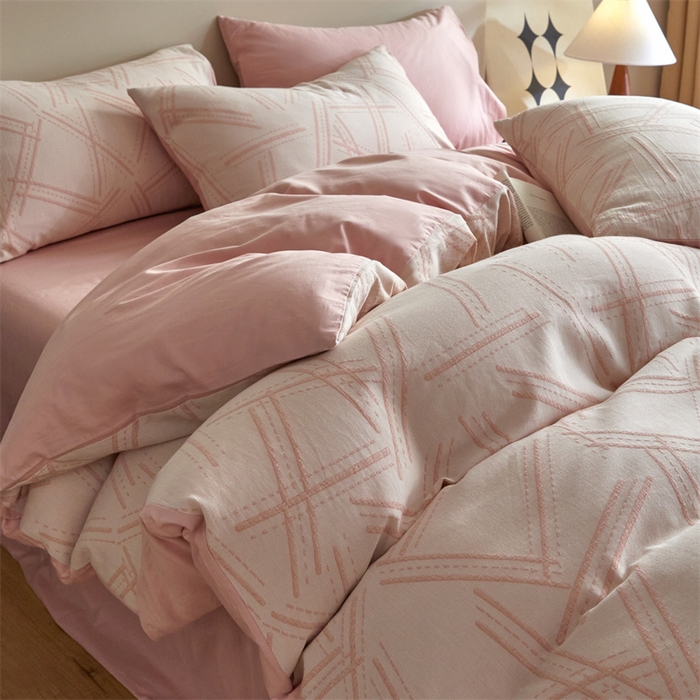 91家纺网 家纺一手货源 找家纺 慕色家纺 2024新款A类全棉色织提花四件套系列 静谧-香叶粉