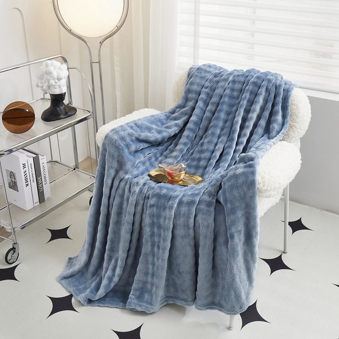 91家纺网 家纺一手货源 找家纺 肖恩毯业 2025新款小泡泡兔毛毯--布兰卡系列 布兰卡-星空蓝