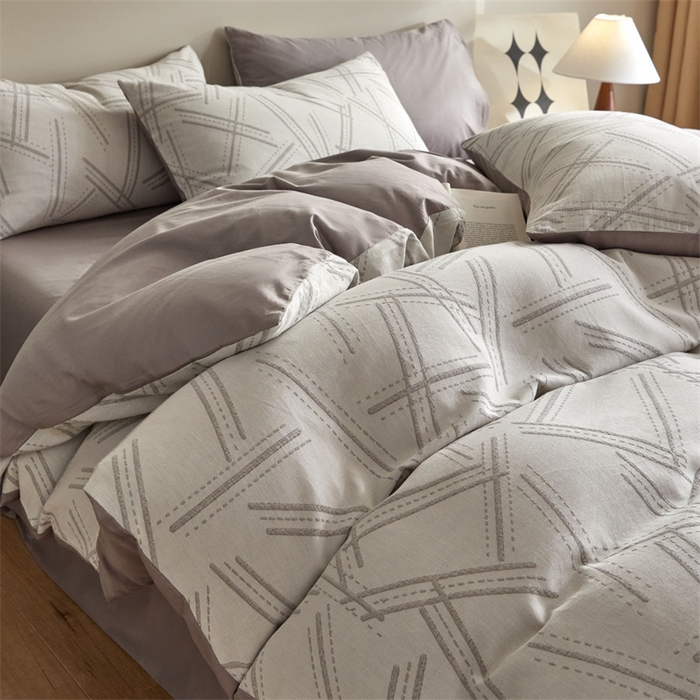 91家纺网 家纺一手货源 找家纺 慕色家纺 2024新款A类全棉色织提花四件套系列 静谧-古铜灰