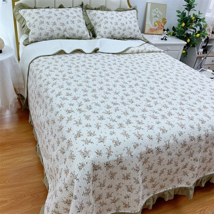 91家纺网 家纺一手货源 找家纺 （总）暖居 2024新款A类双层纱全棉床盖三件套防滑不跑床绗缝加厚纯棉床单