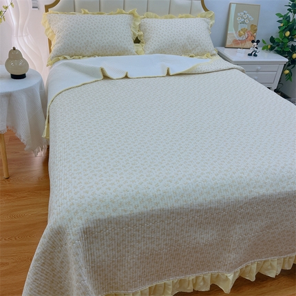 91家纺网 家纺一手货源 找家纺 （总）暖居 2024新款A类双层纱全棉床盖三件套防滑不跑床绗缝加厚纯棉床单