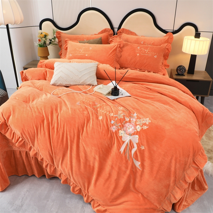 91家纺网 家纺一手货源 找家纺 优姿家纺 2024新品宝宝绒11斤夹棉床盖保暖四件套 今生有约-橙色