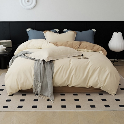 91家纺网 家纺一手货源 找家纺 EH家居 2024秋冬新款磨毛拼色邂逅系列四件套 邂逅-春日白咖