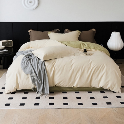 EH家居 2024秋冬新款磨毛拼色邂逅系列四件套 邂逅-香草奶白