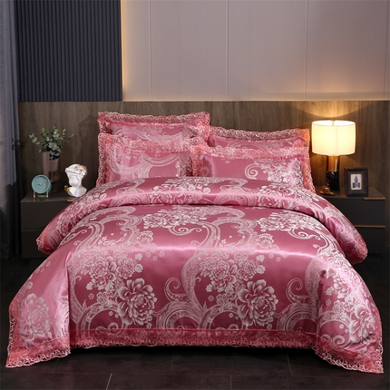 91家纺网 家纺一手货源 找家纺 提花大世界 2025新款布拉诺蕾丝提花莫代尔四件套 奈欧莎-深豆沙