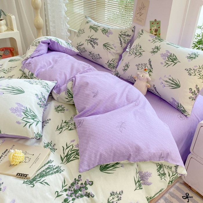 91家纺网 家纺一手货源 找家纺 黑马家居2025新款全棉印花喷气12868套件-四件套 薰衣草