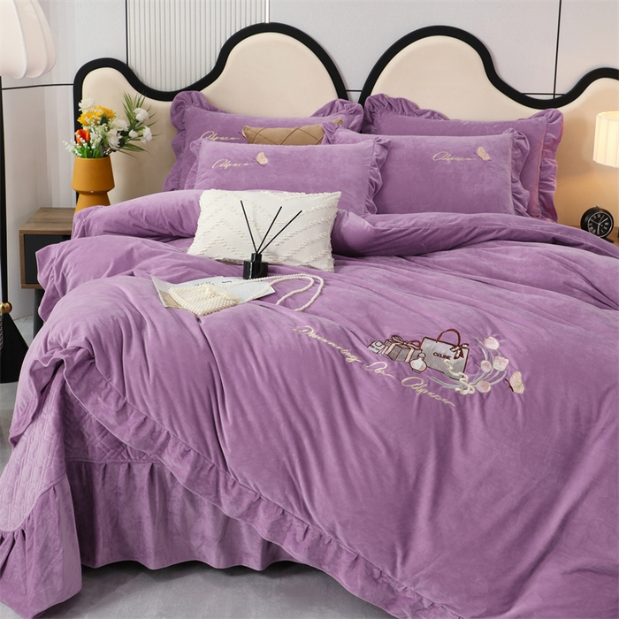 91家纺网 家纺一手货源 找家纺 优姿家纺 2024新品宝宝绒11斤夹棉床盖保暖四件套 小资生活-优雅紫