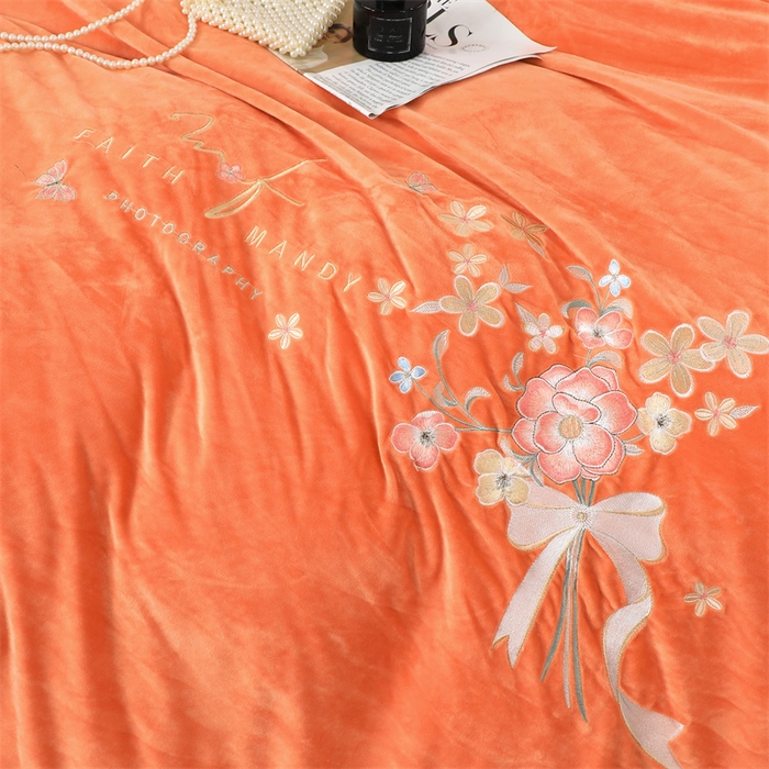 91家纺网 家纺一手货源 找家纺 优姿家纺 2024新品宝宝绒11斤夹棉床盖保暖四件套 今生有约-橙色