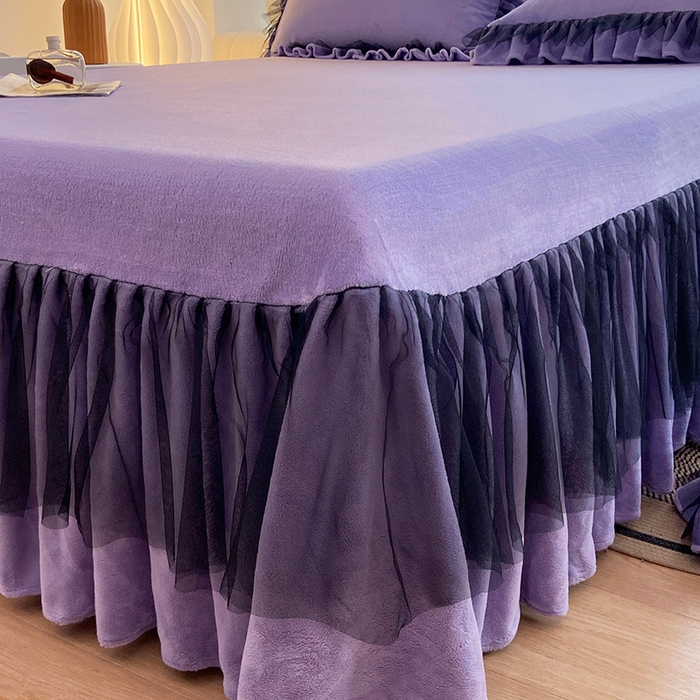 91家纺网 家纺一手货源 找家纺 言熙居 2024新款牛奶绒蕾丝花边黑纱四件套 蕾丝-小清新紫